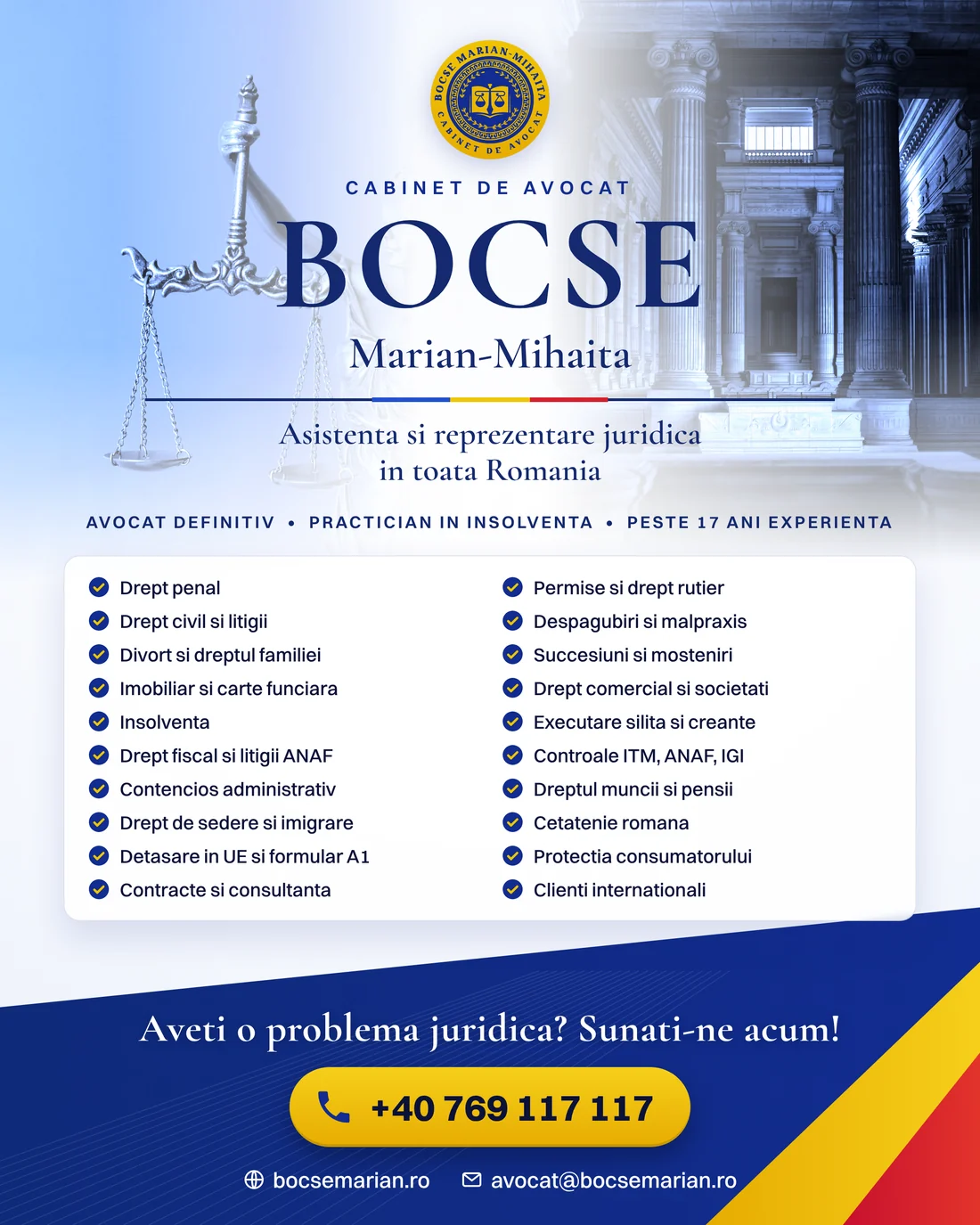 Prezentarea serviciilor juridice oferite de Cabinetul de Avocat Bocse Marian-Mihaita